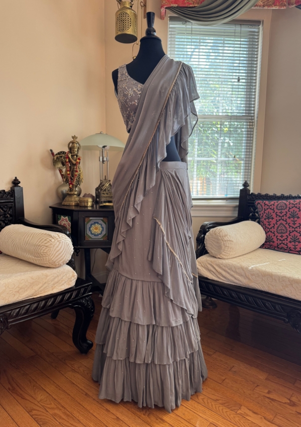 Grey Ruffled Indo-Western Dress
